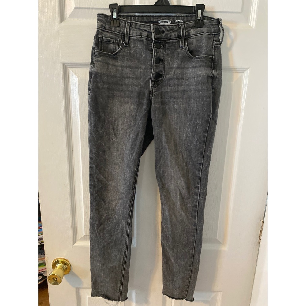 Old Navy Rockstar Super Skinny High Rise Jeans Gray Button Fly Raw Hem Size 2